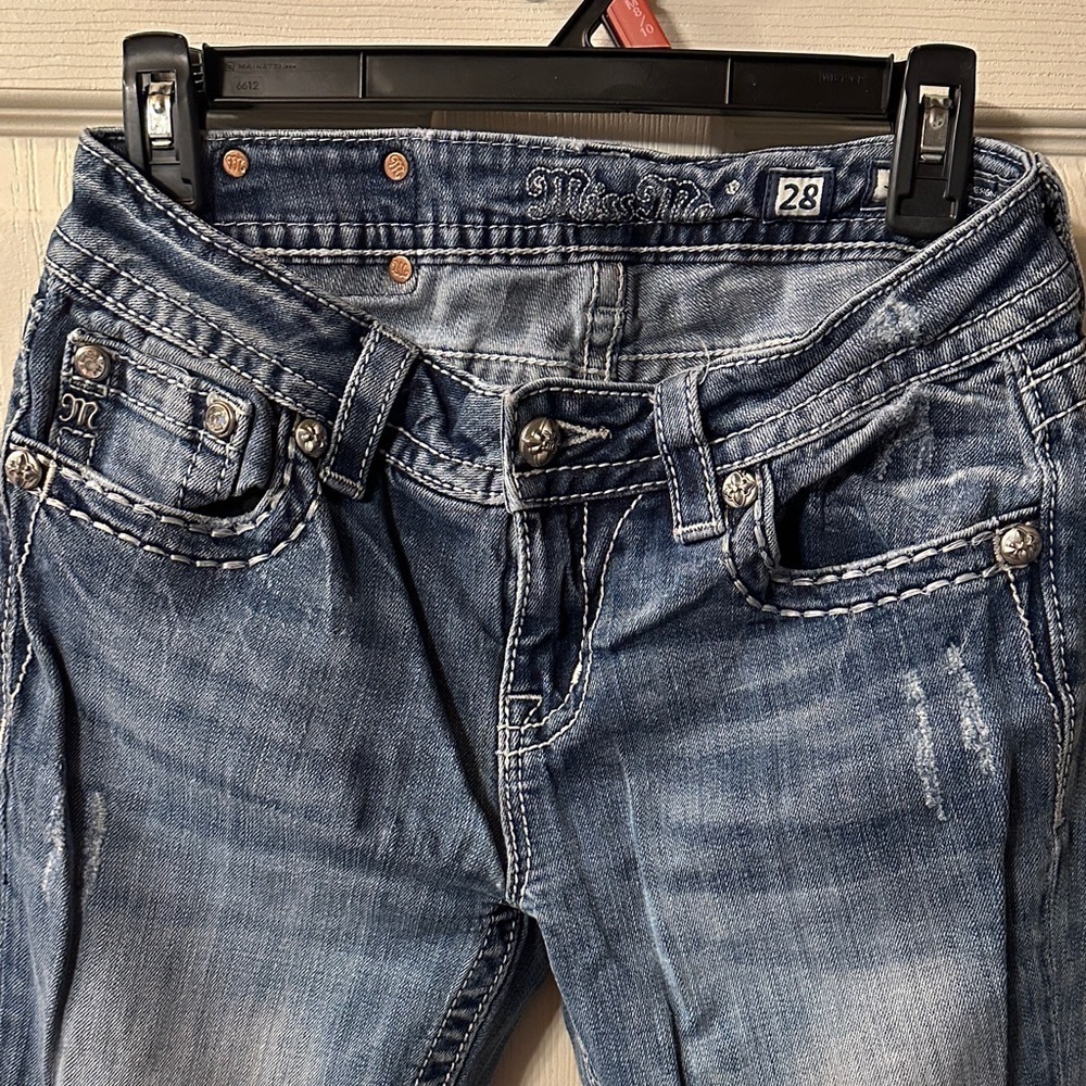 Miss Me Boot Cut Relaxed Jeans SIZE 28 Low Rise Inseam 34  Blue Women Teen - Picture 3 of 11